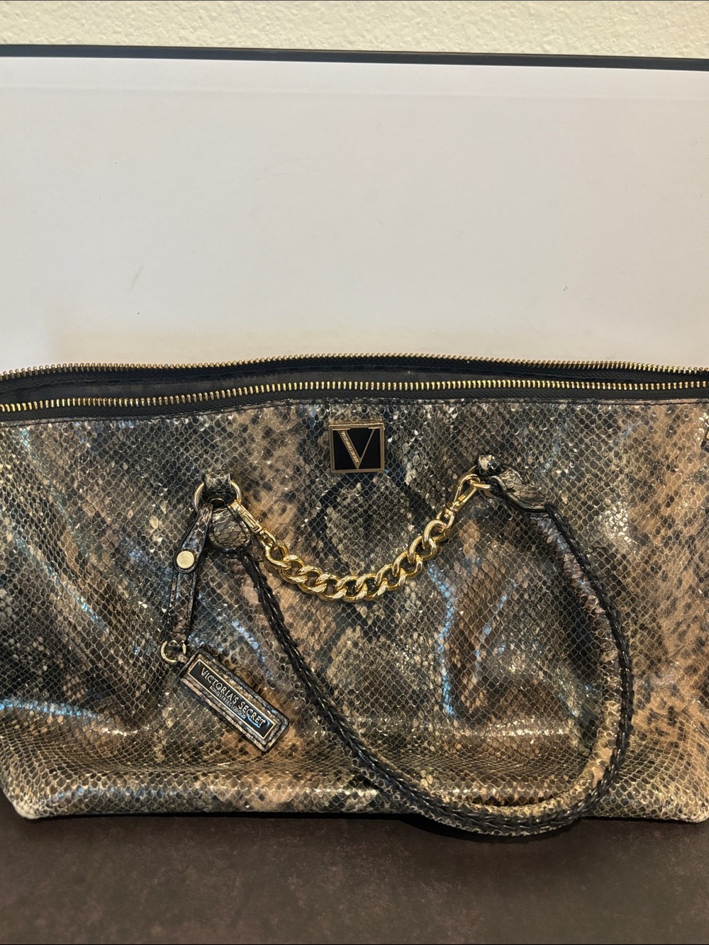 Victoria's Secret Metallic Snake-Print Shoulder Bag in Gold and Black